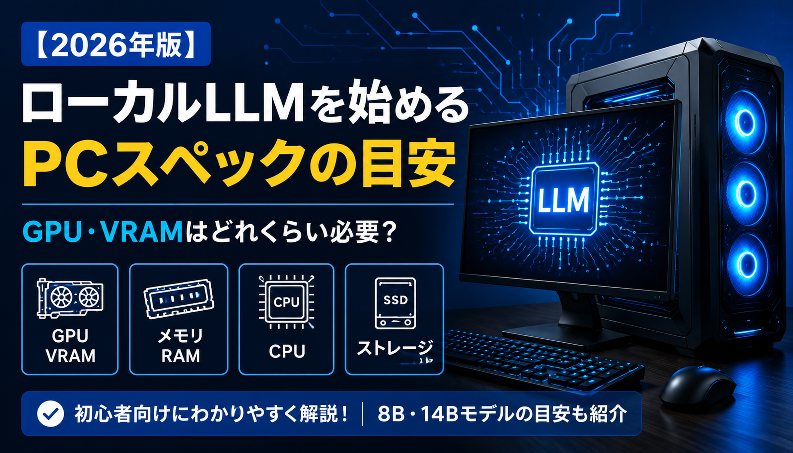 ローカルLLMに必要なPCスペックを解説する記事のアイキャッチ