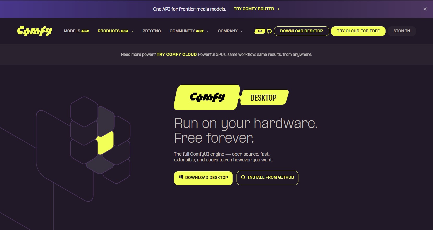 Comfy公式サイトのWindows向けComfy Desktopダウンロード画面